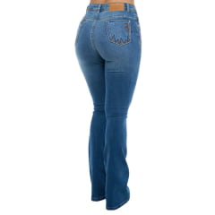 Calça Feminina Ox Horns Jeans Azul Médio Flare Com Bordado Azul Ref.2521