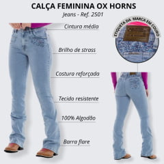 Calça Feminina Ox Horns Jeans Flare Azul Com Strass - Ref. 2501