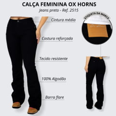 Calça Feminina Ox Horns Jeans Flare Preta - Ref: 2515