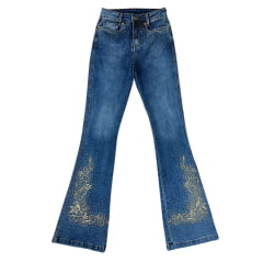 Calça Feminina PRB Country Jeans Azul Médio Com Bordados E Brilho Dourado Ref: 2094