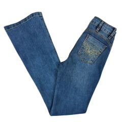 Calça Feminina PRB Country Jeans Azul Médio Com Bordados E Brilho Dourado Ref: 2094