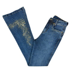 Calça Feminina PRB Country Jeans Azul Médio Com Bordados E Brilho Dourado Ref: 2094