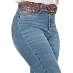 Calça Feminina Radade Bord Gold Azul Bordado Bolso De Trás