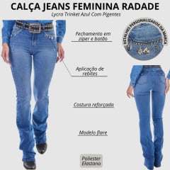 Calça Feminina Radade Lycra Trinket Azul Com Pingentes