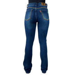 Calça Feminina Red Horse Jeans Azul Escuro Flare Com Bordados De Flor Verde Claro REF: 3081