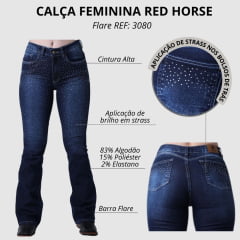 Calça Feminina Red Horse Jeans Azul Escuro Flare Com Brilho REF: 3080