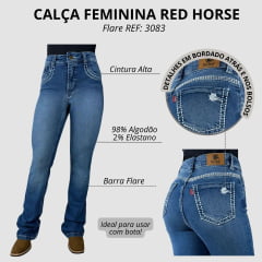 Calça Feminina Red Horse Jeans Stone Flare Com Pesponto Azul Claro REF: 3083