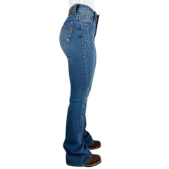 Calça Feminina República Caipira Jeans Azul Delavê Flare Bordada Com Strass Ref: 2034