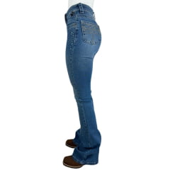 Calça Feminina República Caipira Jeans Azul Delavê Flare Bordada Com Strass Ref: 2034