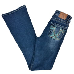 Calça Feminina República Caipira Jeans Lazuli Azul Médio C/ Brilhos E Bordado Bolso ref:2037