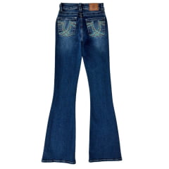 Calça Feminina República Caipira Jeans Lazuli Azul Médio C/ Brilhos E Bordado Bolso ref:2037