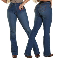 Calça Feminina Rodeo Farm Jeans Azul Médio Destroyed Premium Flare Ref 200500222