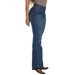 Calça Feminina Rodeo Farm Jeans Azul Médio Destroyed Premium Flare Ref 200500222