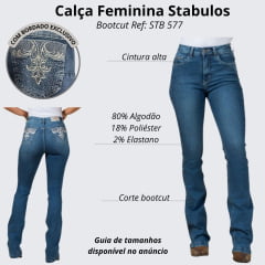 Calça Feminina Stabulos Bootcut Jeans Médio Bolso Bordado Ref:STB 577