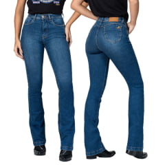 Calça Feminina Stabulos Jeans Azul Básica Bootcut Com Bordado Cavalinho No Bolso Ref:STb528