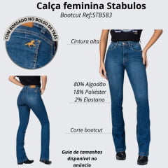 Calça Feminina Stabulos Jeans Azul Básica Bootcut Com Bordado Cavalinho No Bolso Ref:STb528