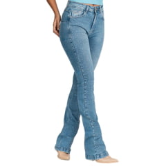 Calça Feminina Stabulos Jeans Azul Delavê Bootcut Com Bordados De Cristal Ref: STB505