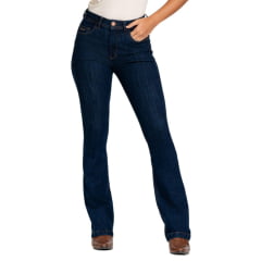 Calça Feminina Stabulos Jeans Azul Escuro Bootcut Com Bordados De Cavalo  E Brilho Nos Bolsos Traseiros REF: STB492