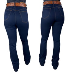 Calça Feminina Stabulos Jeans Azul Escuro Bootcut Estampa de Cavalo Com Brilho de Strass - Ref.STB260