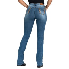 Calça Feminina Stabulos Jeans Azul Stonado Bootcut Com Bolsos Traseiros Bordado REF: STB498