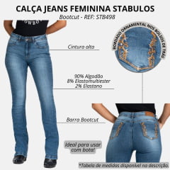 Calça Feminina Stabulos Jeans Azul Stonado Bootcut Com Bolsos Traseiros Bordado REF: STB498