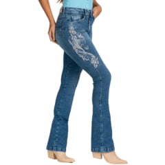 Calça Feminina Stabulos Jeans Azul Stonado Bootcut Com Bordado Lateral De Cavalo Com Brilho Ref:STB496