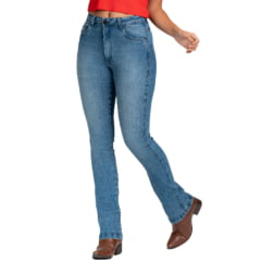 Calça Feminina Stabulos Jeans Azul Stonado Bootcut Com Os Bolsos Traseiros Bordados Ref:STB497