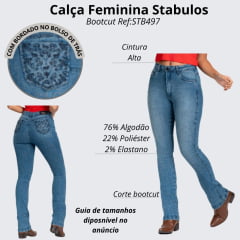 Calça Feminina Stabulos Jeans Azul Stonado Bootcut Com Os Bolsos Traseiros Bordados Ref:STB497