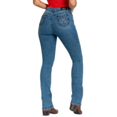 Calça Feminina Stabulos Jeans Azul Stonado Bootcut Com Os Bolsos Traseiros Bordados Ref:STB497