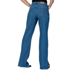 Calça Feminina Stabulos Jeans Azul Wide Leg Básica Reta Abertura Na Barra Ref: STB528