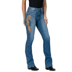 Calça Feminina Stabulos Jeans Médio Bootcut Com Bordado Termo Cavalo Lateral  Ref:STB523