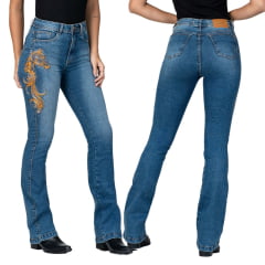 Calça Feminina Stabulos Jeans Médio Bootcut Com Bordado Termo Cavalo Lateral  Ref:STB523