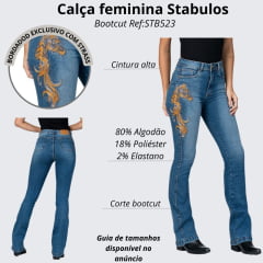 Calça Feminina Stabulos Jeans Médio Bootcut Com Bordado Termo Cavalo Lateral  Ref:STB523