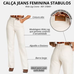 Calça Feminina Stabulos Jeans Wide Leg Reta Creme Ref:STB491