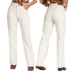 Calça Feminina Stabulos Jeans Wide Leg Reta Creme Ref:STB491