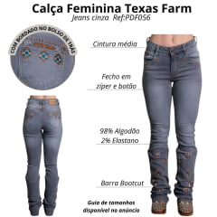 Calça Feminina Texas Farm Free Soul Jeans Bootcut Bordado Nos Bolsos E Pernas Ref:PDF056