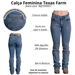Calça Feminina Texas Farm Jeans Away Com Brilho Na Parte Da Frente E Nos Bolsos De Trás Ref:PDF057
