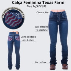 Calça Feminina Texas Farm Jeans Azul American Com Bordado Ref:PDF039