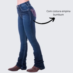 Calça Feminina Texas Farm Jeans Azul American Com Bordado Ref:PDF039