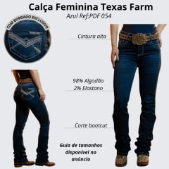 Calça Feminina Texas Farm Jeans Azul Escuro Blue Ranch Bootcut Com Bordado Branco Nos Bolsos Ref:PFD054