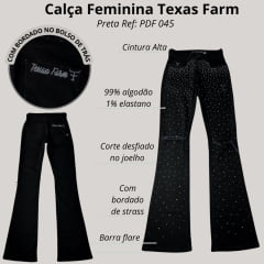 Calça Feminina Texas Farm Jeans Black Diamond Flare Com Brilhos Ref: PDF045