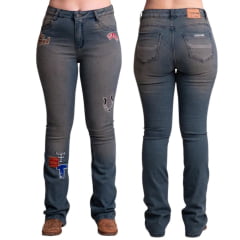 Calça Feminina Texas Farm Jeans Heritage Azul Manchado Bootcut Com Bordado Ref:PDF049