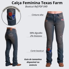 Calça Feminina Texas Farm Jeans Heritage Azul Manchado Bootcut Com Bordado Ref:PDF049