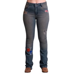Calça Feminina Texas Farm Jeans Heritage Azul Manchado Bootcut Com Bordado Ref:PDF049