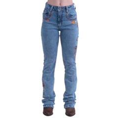 Calça Feminina Texas Farm Jeans Stonado Flare Com Bordado De Penas Vitality Umber Ref:PFD047