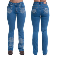 Calça Feminina Texas Farm Jeans Texan Line Azul Bootcut Com Bordado Ref: PDF043