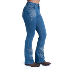 Calça Feminina Texas Farm Jeans Texan Line Azul Bootcut Com Bordado Ref: PDF043