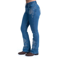 Calça Feminina Texas Farm Jeans Texan Line Azul Bootcut Com Bordado Ref: PDF043