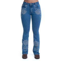 Calça Feminina Texas Farm Jeans Texan Line Azul Bootcut Com Bordado Ref: PDF043