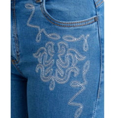 Calça Feminina Texas Farm Jeans Texan Line Azul Bootcut Com Bordado Ref: PDF043